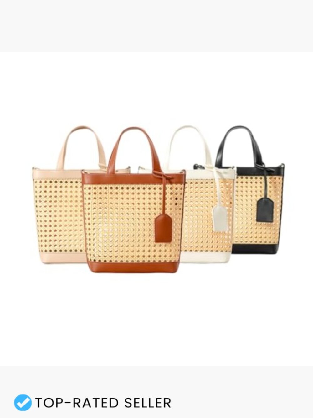 Woven Straw Beach Bag Summer Bucket Tote Top Handle Drawstring Rattan Purse - Picture 3 of 7